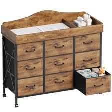 Baby Changing Table with 9 Fabric Drawers, Waterproof Diaper Changing Station...