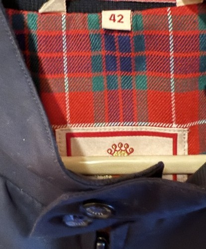 Baracuta Buttoned Full Zip Jacket Button Neck Navy Blue Red Plaid Size 42 - Picture 4 of 5