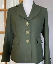 Talbots Women’s Wool Blazer Jacket 6 Olive Green Buttons Pockets Academia Career