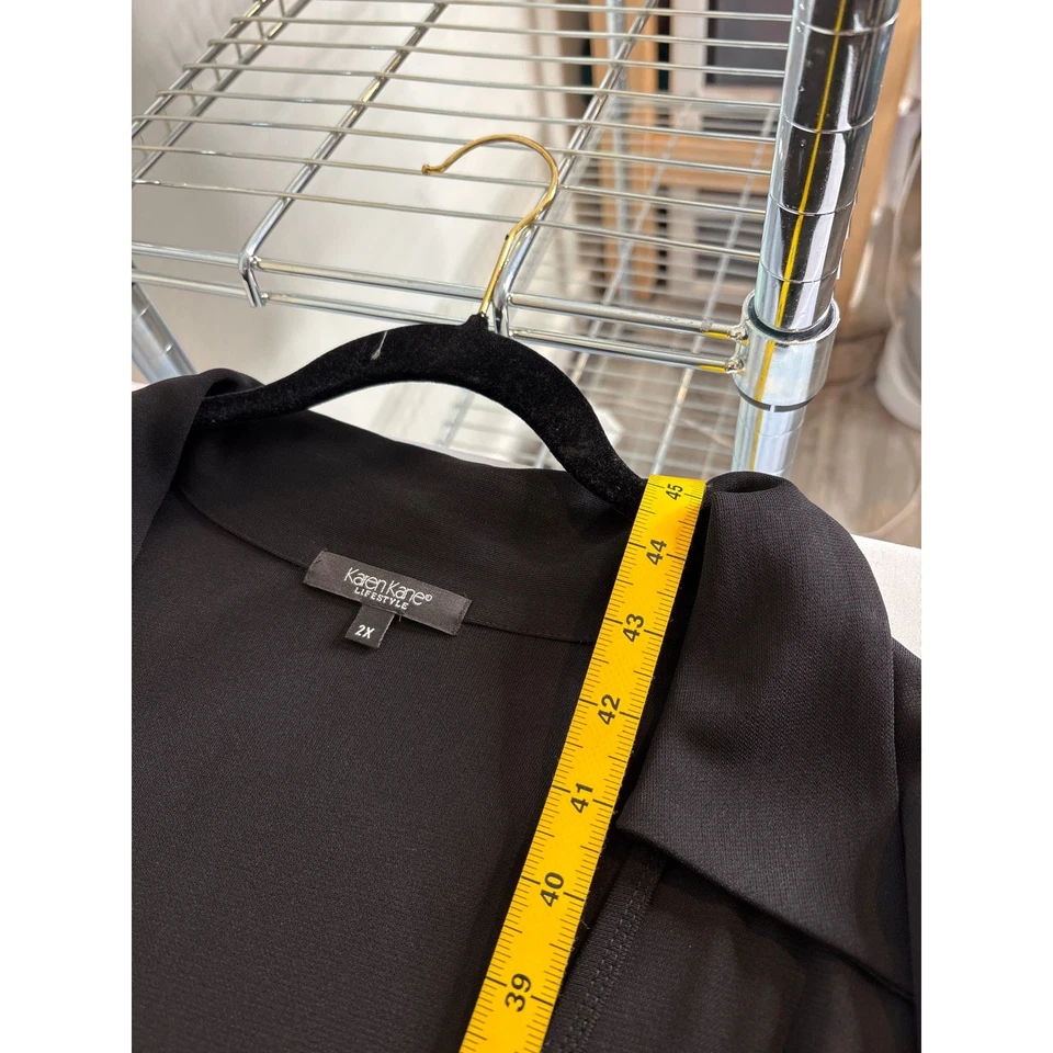 Karen Kane Black Wrap Midi Dress Sz 2X Collared Long Sleeve Tie Waist Stretchy - Image 3 of 4