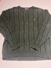 Vintage Chaps Ralph Lauren Crest Chunky Heavy Green Cotton Sweater Size Large