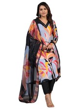 GoSriKi Women's Rayon Blend Printed Straight Kurta with Pant Dupatta