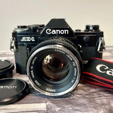 Canon AE-1 SLR 35mm Film Camera Black w/ Canon Lens FD 50mm F1.4 From Japan