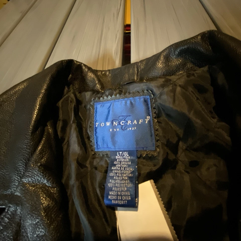 VTG TownCraft Genuine Leather Motorcycle Biker Jacket Belted 90s Mens Large Tall - Image 4 of 4