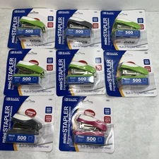 Mini Cushion Grip Standard Staplers 26/6 W/ 500 Staples Blue Lot Of 8 Bazic New