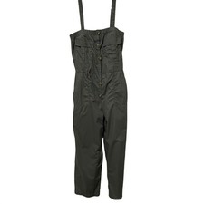 CISONO Women Olive Green Utility Jumpsuit Overalls Button Front Wide Leg M