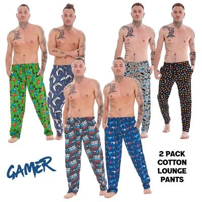 Mens 2 Pack Retro Games Cotton Lounge Pants Game Over/Controller Designs Gamer