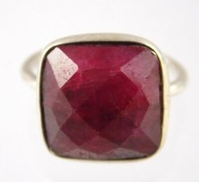 Sterling Silver Checkerboard Faceted Red Ruby Ring 925 Size 6.25 Weighs 4.5g