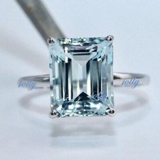 Natural Aquamarine 925 Silver Emerald Cut Genuine Aquamarine Gemstone Ring