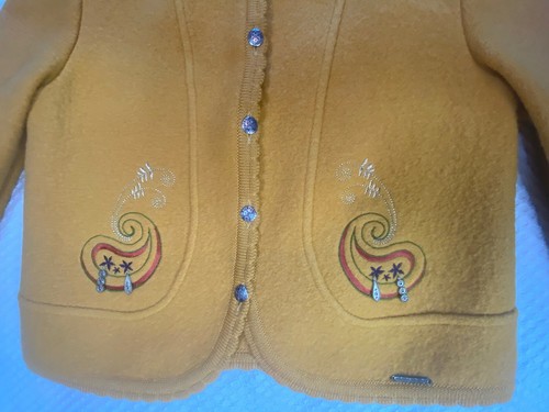 Geiger Classic Mustard Yellow Pure New Wool Jacket Size 40 Embroidered Austria - Picture 5 of 12