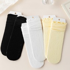 3 Pairs Lady Thin Mid-calf Socks Breathable Lace Floral Stockings Socks Summer