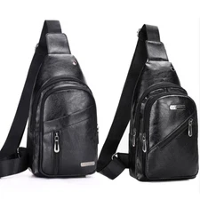 Mens Leather Chest Sling Bag Shoulder Crossbody Small Backpack Satchel Daypack