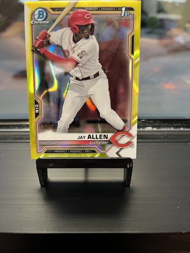 2021 Bowman Chrome Jay Allen Yellow Lava Refractor #/75 Cincinnati Reds - Picture 3 of 4