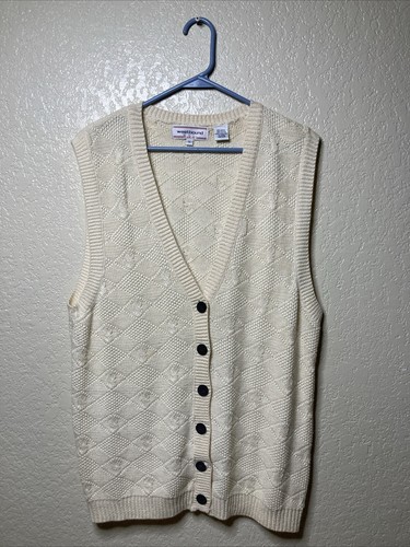 Vintage Westbound Sweater Vest Womens Large Creamy Beige Knit Button Front