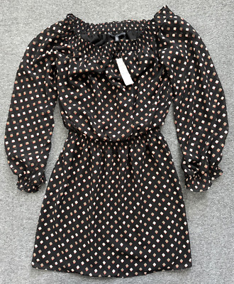 WHBM OTS Print Dress Small NWT $130 Black Auburn Sheer Sleeve 570182523 29