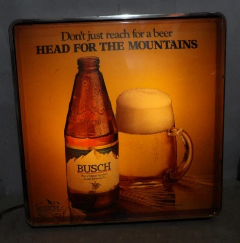Vintage 1973 Busch Beer Head For The Mountains Lighted Sign