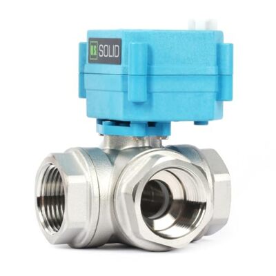 U. S. Solid 3 Way L Type Motorized Ball Valve w/ Hand Wheel 1in SS 9-24V