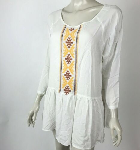 Easel Embroidered Tunic Top White Long Sleeve Scoop Neck Blouse Women Small NWT - Picture 2 of 9