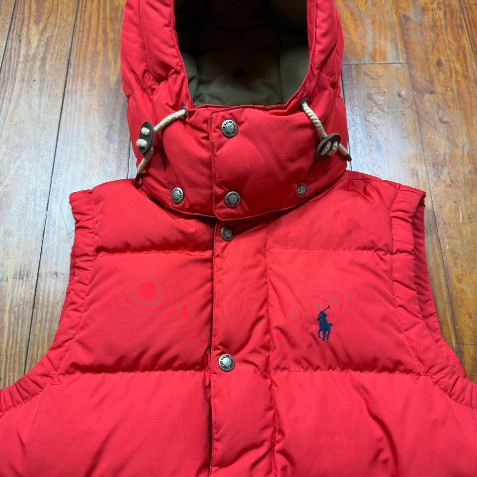Polo Ralph Lauren Muestra Chaleco Para Hombre Talla Pequeña Con Capucha Abombado Rojo Foto 2 de 4