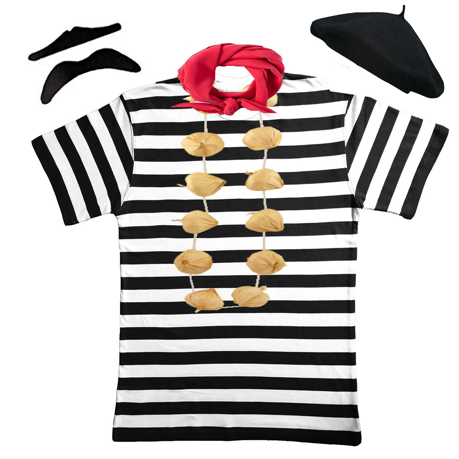 Adult FRENCH SET fancy dress costume Black White Striped Top Stag party  outfit | eBay