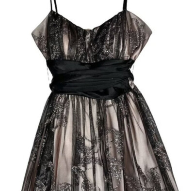 B Smart Juniors Womens 5/6 Black Lace Pink Glitter Party Mini Dress  Sweetheart | eBay