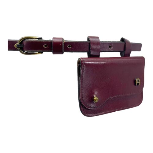 Vintage 70s ETIENNE AIGER Leather Brass Studded Belt Card Case Belt Bag OXBLOOD - Picture 3 of 22