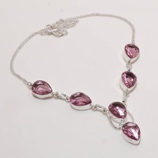 Collana gioielli etnici fatti a mano in argento 925 con pietre preziose kunzi...