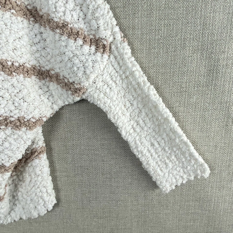 C&C California Cardigan Sweater Womens S White Striped Boucle Pockets Open - Image 3 of 4