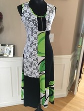 NWT Victoria BRACHA Dress w/Lace accents Black/White/Green Sz S RARE Gorgeous!