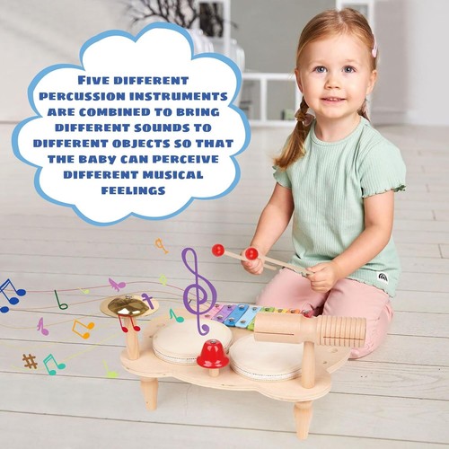 Kids Drum Set for Toddlers Baby Montessori Music Instruments Toy Wooden - Picture 4 of 7