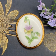VINTAGE Aynsley Bone China Brooch Viola Flower Cameo Gold Gilding Cottage Core