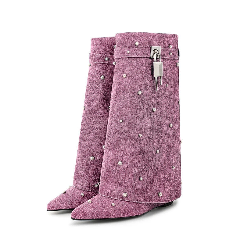 Botas estilo americano para mujer punta media pantorrilla tacón alto Western talla grande Foto 3 de 4