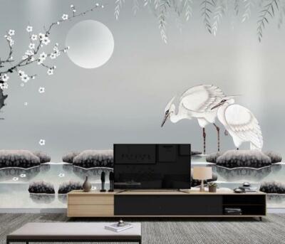 3D Moon Crane Stone ZHUA7225 Wallpaper Wall Murals Removable Self-adhesive Zoe