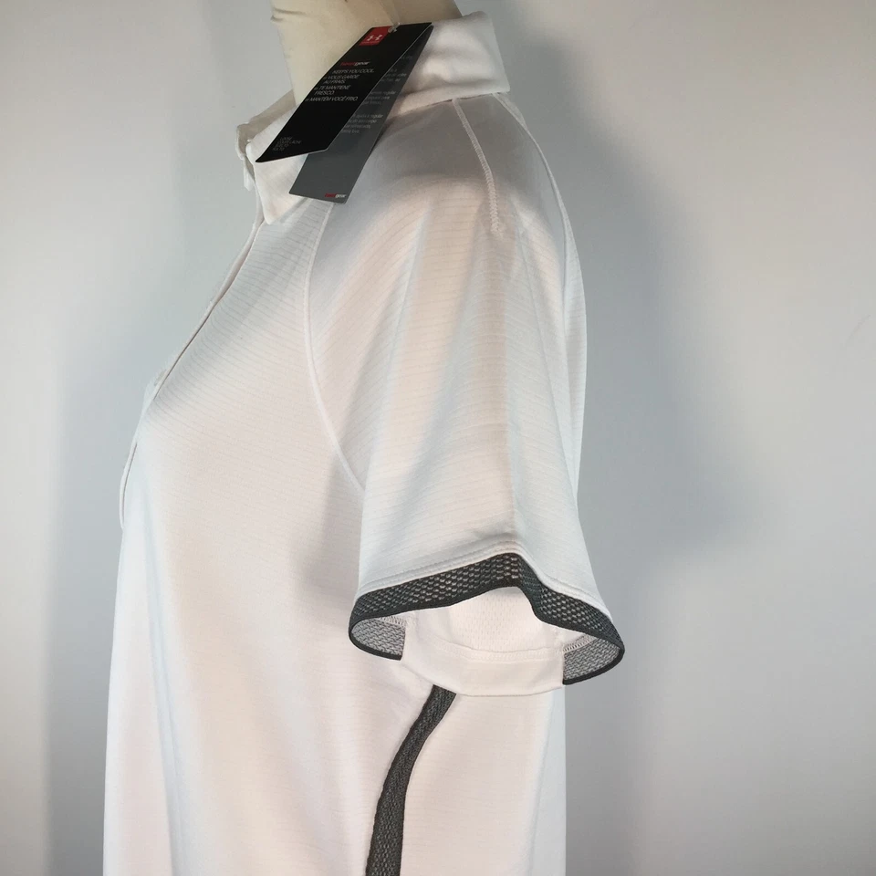 UNDER ARMOUR SIZE L 14 WOMENS HEATGEAR RIVAL POLO WHITE GREY TOP STRETCH NEW - image 4 of 4