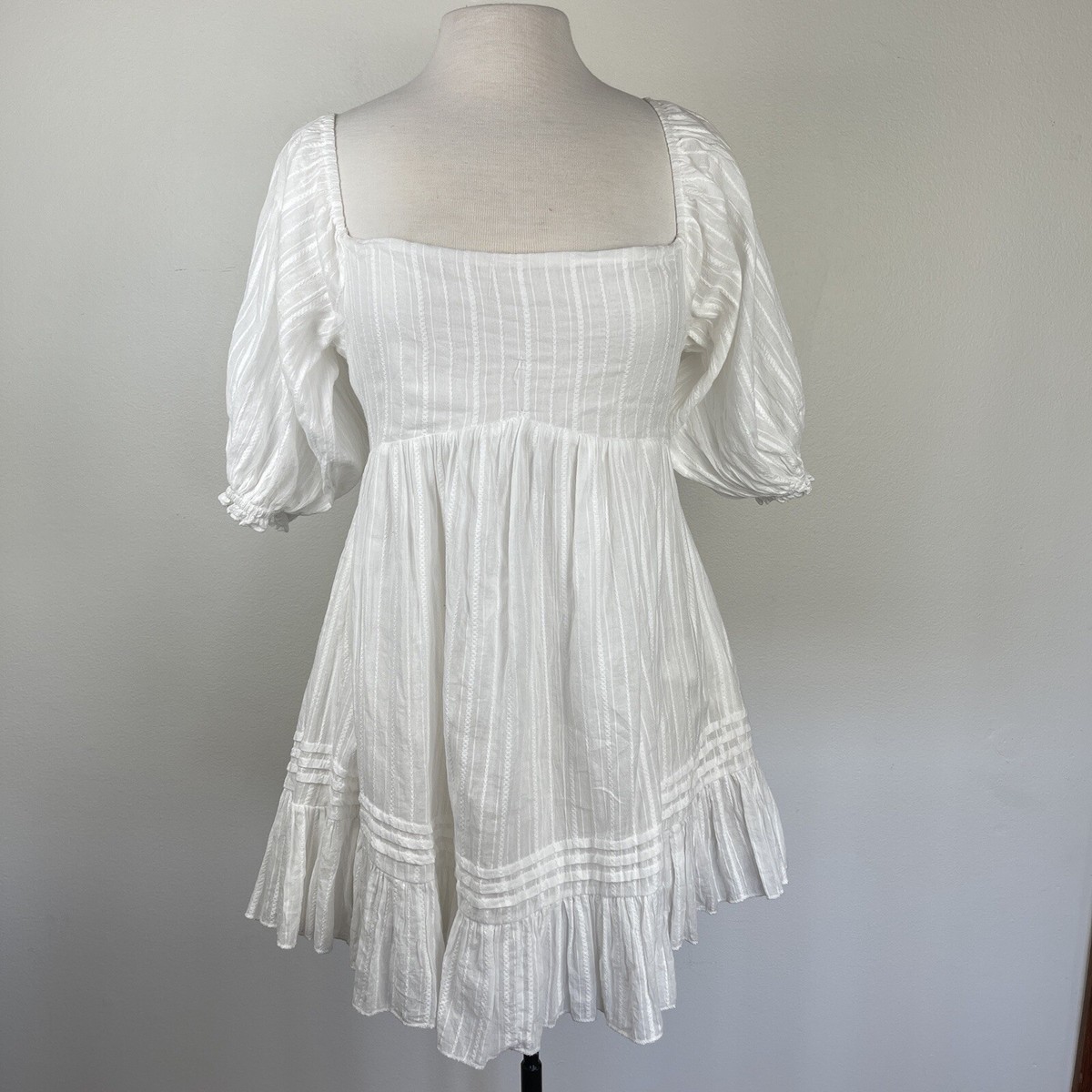 Revolve MABLE Dress Women S White Ruffle Mini Babydoll Tierd Textured Voile  | eBay