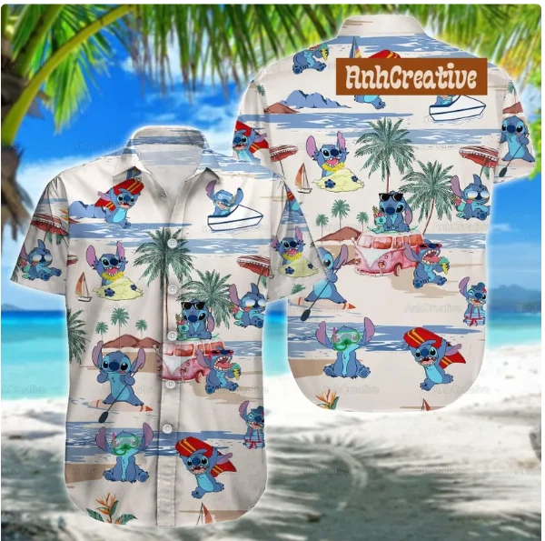 Disney Stitch Button 3D Hawaii Shirt