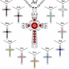 Birthstone Cross Necklace * Austrian Crystal * Adjustable Chain * ALL 12 MONTHS
