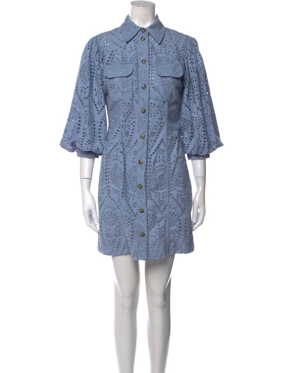 GANNI Light Blue Cotton Broderie Anglaise Eyelet Shirt dress GANNI Light Blue Cotton Broderie Anglaise Eyelet Shirt dress