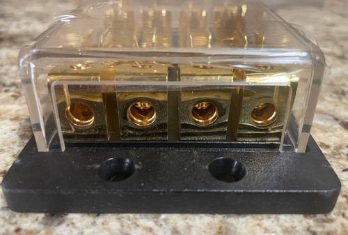 WIRED AGU 8 GAUGE X 4 IN 4 OUT DISTRIBUTION BLOCK GOLD PLATED NEW OLD STOCK - Picture 3 of 6