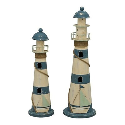 Deko*Leuchtturm Maritim*blau weiß*Metall*2 größen*35cm/44cm