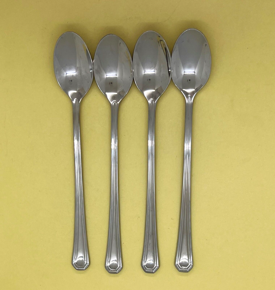 SET of GORHAM FAIRVIEW GLOSSY STAINLESS FLATWARE OUTLINED ICED TEA SPOONS 