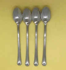 SET of 4 GORHAM FAIRVIEW GLOSSY STAINLESS FLATWARE OUTLINED ICED TEA SPOONS 7.5"