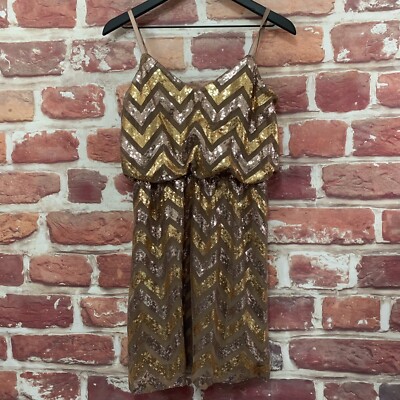 Bailey Blue Dress Womens Medium Brown Gold Silver Sequin Chevron  Herringbone | eBay