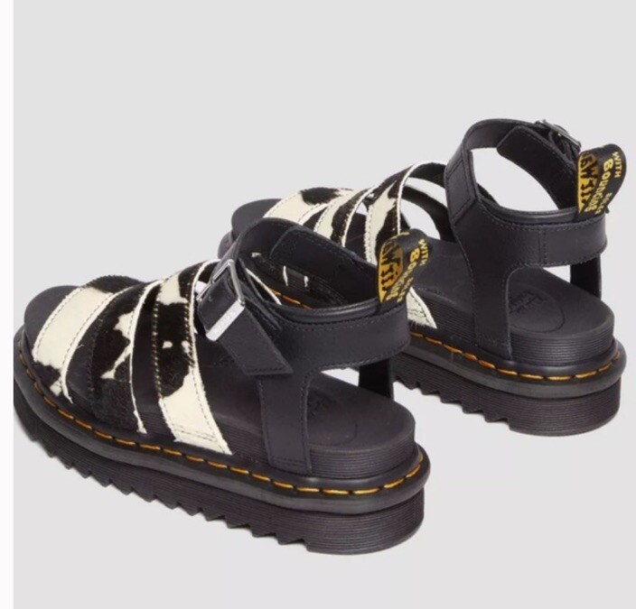 Dr Martens★BLAIRE HAIR-ON COW PRINT SANDALS Dr Martens Blair Cow Print Genuine Calf Hair Sandals Size 10