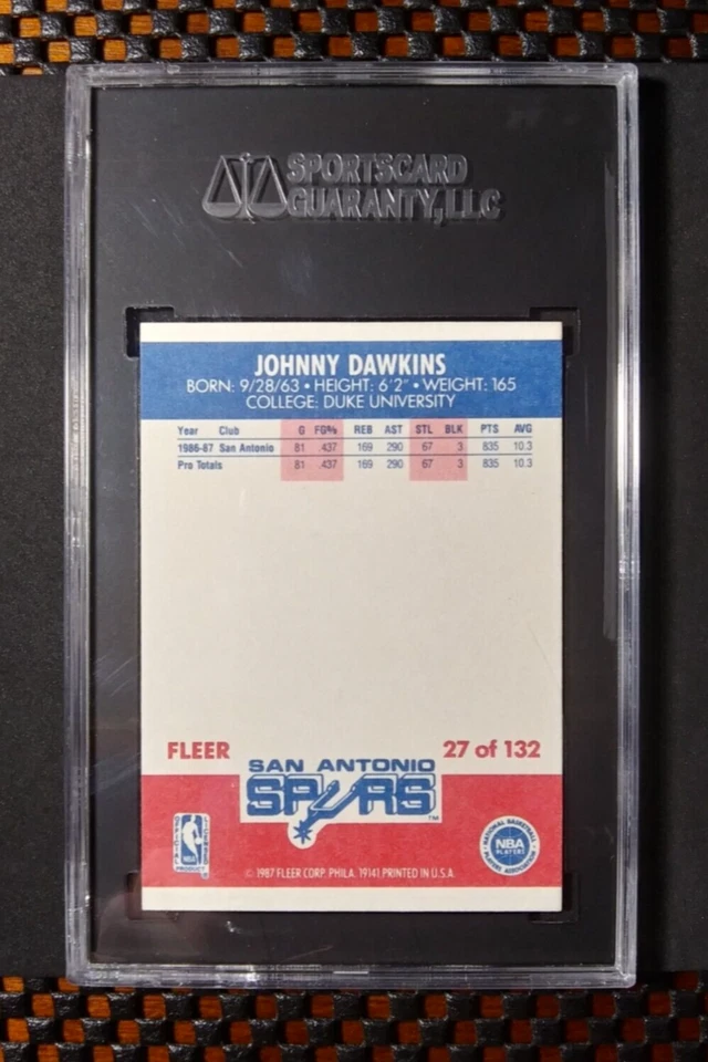 1987-88 Fleer Basketball [Base] Rookies #27 Johnny Dawkins RC Duke NM+ SGC 7.5 - Image 4 of 4