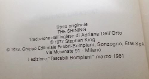 Stephen King "SHINING" Tascabili Bompiani prima edizione del 1981 - Imagen 3 de 3