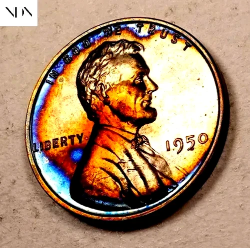 1950 Lincoln Wheat Penny Cent - Gem Proof (rainbow toned) - #W0194
