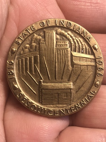 Medaglia Moneta Sigillo di Stato 150 Anni Indiana Sesquicentenario - Foto 2 di 7