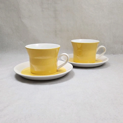 Vtg Mikasa Duplex Ben Seibel Trellis Yellow Cups & Saucers 2 Sets