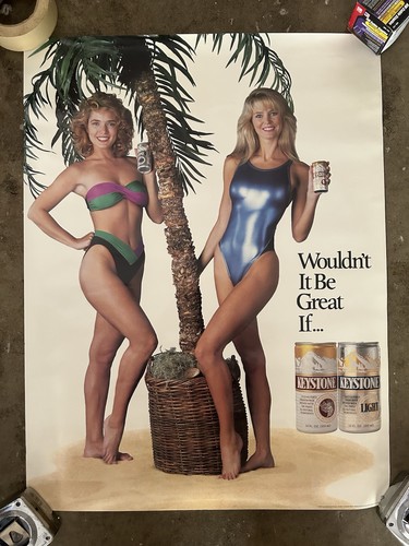 1990 VINTAGE KEYSTONE - KEYSTONE LIGHT BEACH BABES Sexy Beer Poster 28 X 22
